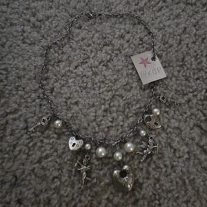 Silver Charm Necklace with Heart and Key Accents